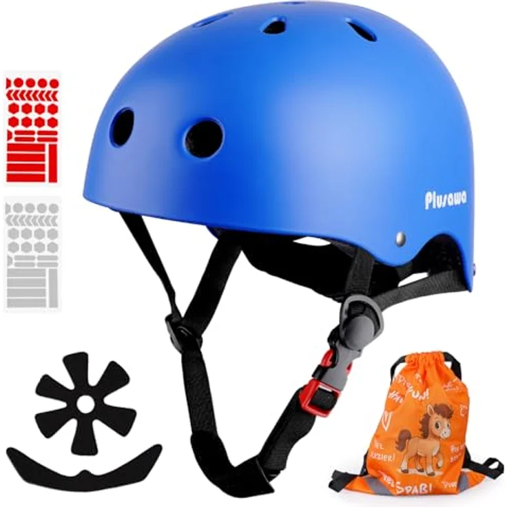 Tacklife PA-902 Kinder Fahrradhelm EN1078 CE-zertifiziert, Verstellbarer Kinnriemen, 3D DIY Aufkleber, Reflektoren, Unisex, Weiß/Rosa/Blau – Bild 1