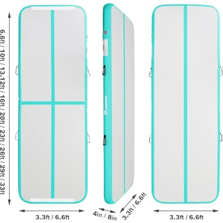 FBSPORT Airtrack Matte 4m, 10cm dicke aufblasbare Gymnastikmatte mit Luftpumpe und Tragetasche, für Fitness, Yoga und Outdoor-Nutzung – Bild 2
