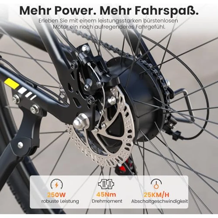 Touroll Foride Vedal 1 E-Bike, 26 Zoll, 250W, 468Wh, Shimano 21-Gang, 65 km Reichweite, IPX4, Schwarz – Bild 2