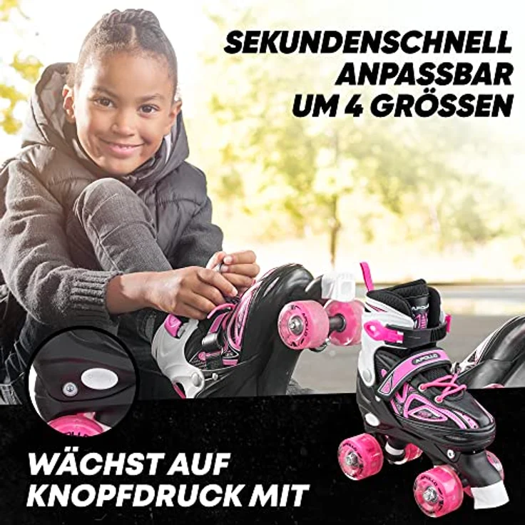 Apollo Rollschuhe LED Rollschuhe größenverstellbar Super Quads X-Pro, größenverstellbare Roller Skates für Mädchen und Jungen - Größen 31-42, blau mit 2 LED Reifen, ABEC 7 Kugellager – Bild 2