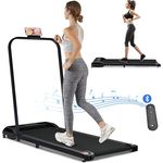 Merax Laufband, Walking Pad Klappbar mit Bluetooth-Lautsprecher und Klappbarer Griifstange, Leise Schreibtisch Laufband mit Fernbedienung und LED-Anzeige, für Zügiges Gehen, Joggen, Schwarz