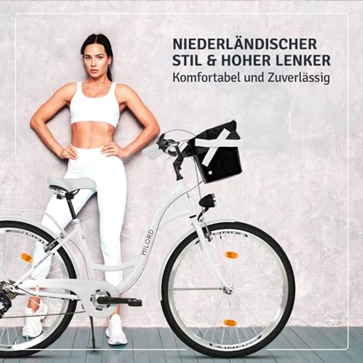 Milordbikes City-Fahrrad, Weiß, 46 cm mit Aluminiumfelgen und leicht rollenden City-Reifen – Bild 4
