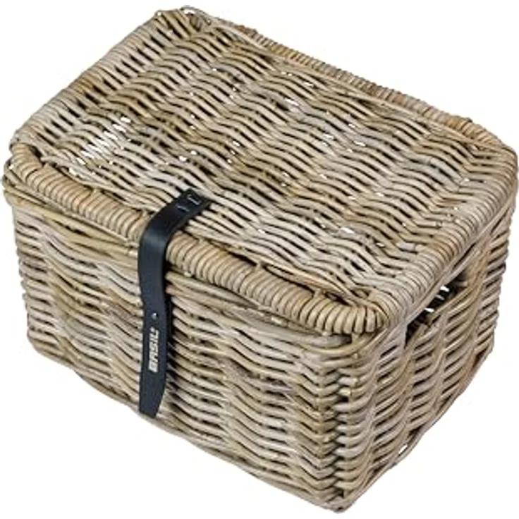 Basil Dax S, Velokorb aus handgeflochtenem Rattan, 20 l, grau, mit Deckel und Lederverschluss – Bild 2