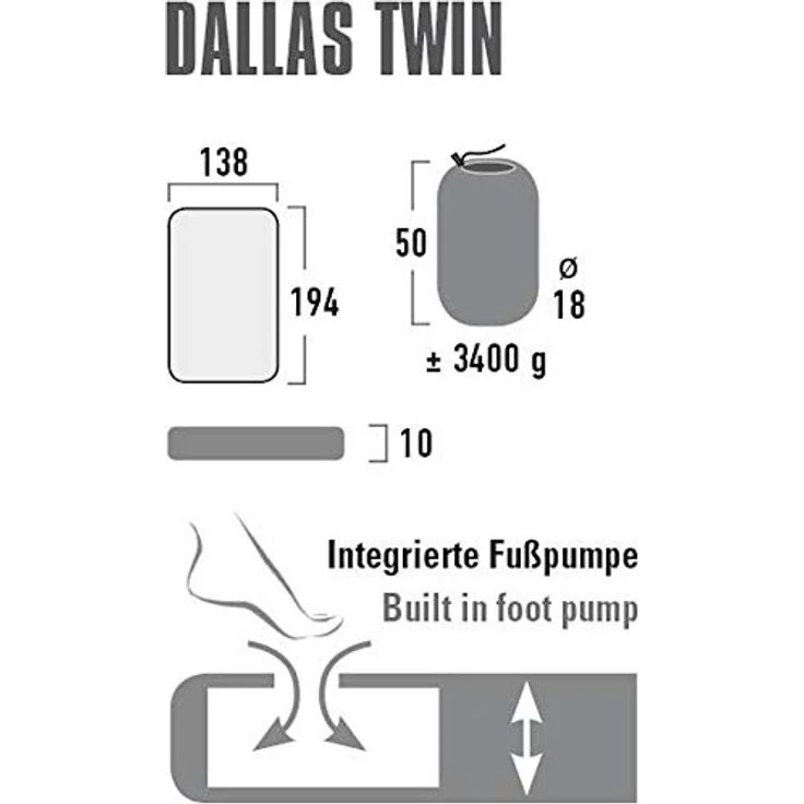 High Peak Dallas Twin, Isomatte mit integrierter Pumpe, 10 cm Luftkammern, Anti-Rutsch-Polyester, 190T, Doppel-Komfortmatratze – Bild 3