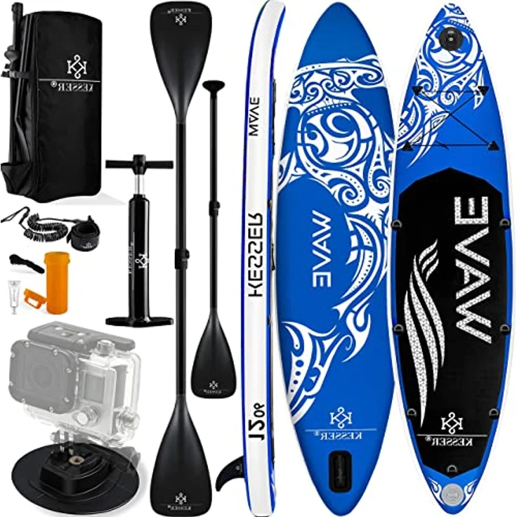 KESSER® Aufblasbares SUP Board Set Stand Up Paddle Board Premium Surfboard Wassersport | 6 Zoll Dick | Komplettes Zubehör | 130kg (AQUA) Blau 320CM – Bild 2