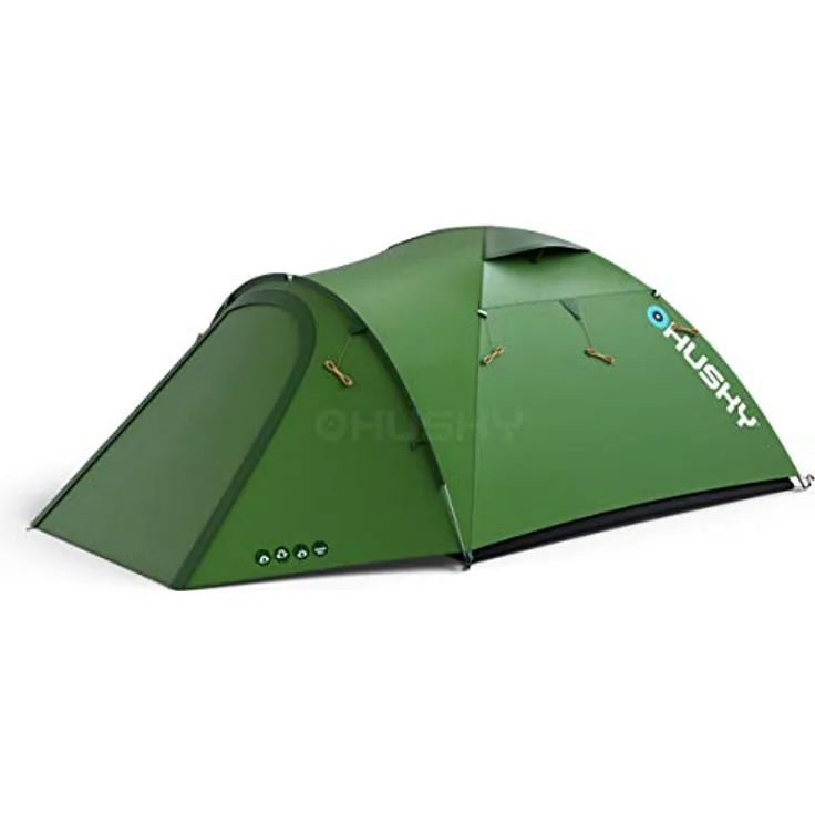 Husky Zelt Baron 4 Green, Doppelwandiges Kuppelzelt mit 2 Eingängen und 5000 mm Wassersäule, 4 Personen, grün
