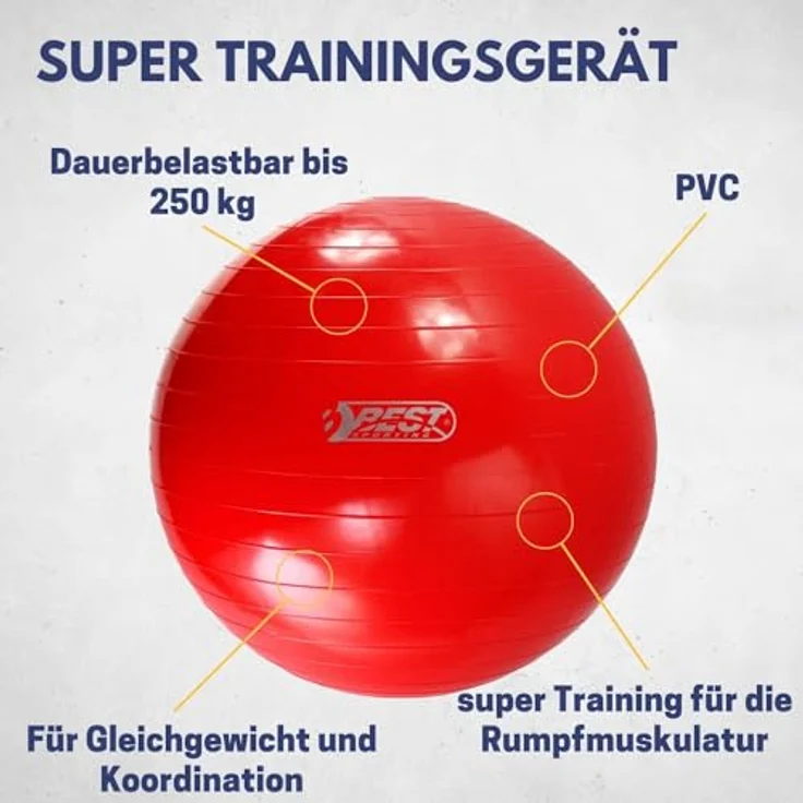 Best Sporting Unisex – Erwachsene Gymnastikball I Trainingsball 65cm, 75cm oder 85cm I Für Therapie- und Rehabilitationseinheiten I Belastung bis 250kg I Pilates Ball I Fitnessball für zu Hause – Bild 4