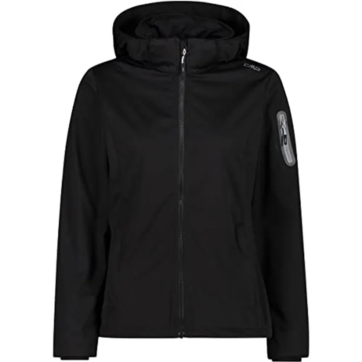 CMP Woman Jacket Zip Hood U901, 3-lagige Softshell Skijacke, winddicht und wasserfest, schwarz, Größe 48