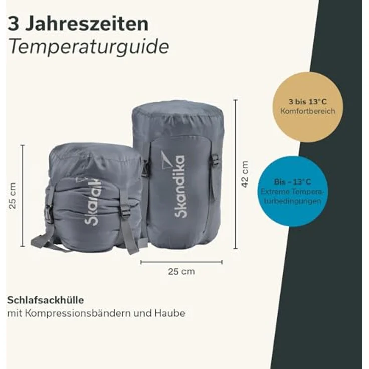 SKANDIKA Mumienschlafsack Vegas, Outdoor, schwarz, wasserabweisend, kombinierbar, bis -12°C, 220x110 cm – Bild 6