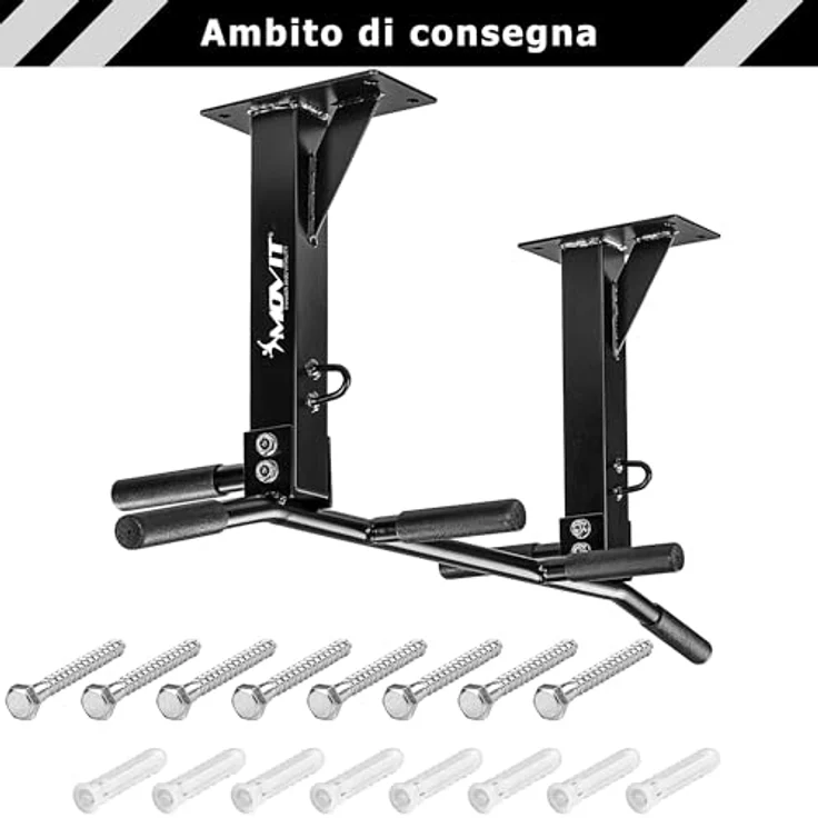 MOVIT® Profi Klimmzugstange zur Deckenmontage, bis 350 kg, 6x rutschfeste Griffe, 2x Ösen für Zubehör, schadstoffgeprüft, Schwarz, Türreck Reckstange Pull up bar – Bild 4