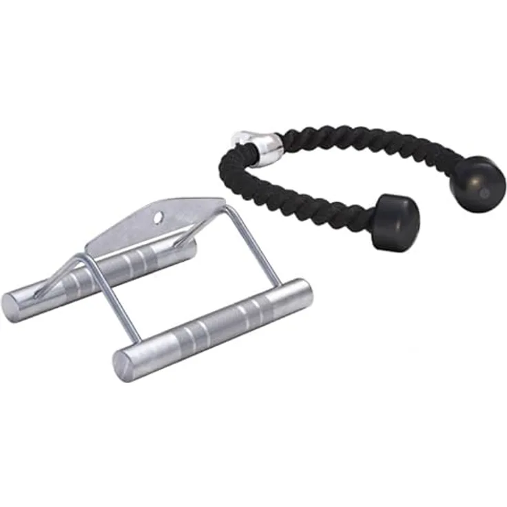 GORILLA SPORTS® Rudergriff Trizepsseil Set - mit/ohne Drehgelenk, Einzeln/Set, bis 200 kg Belastbar, gerändelt, aus Chrom - Parallelgriff, Kabelzuggriff, Seilzug Griff, Latzuggriff