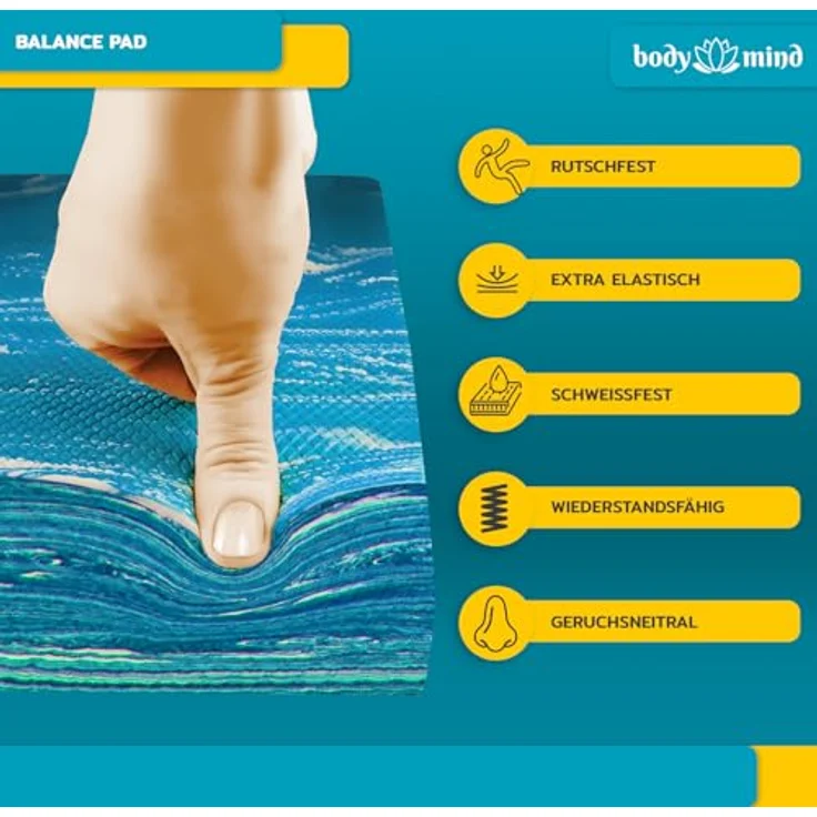 Body & Mind® Balance-Pad, Rutschfestes Gleichgewichtskissen aus TPE-Schaum, 40 x 29 cm für Stabilität & Koordination, blau – Bild 4