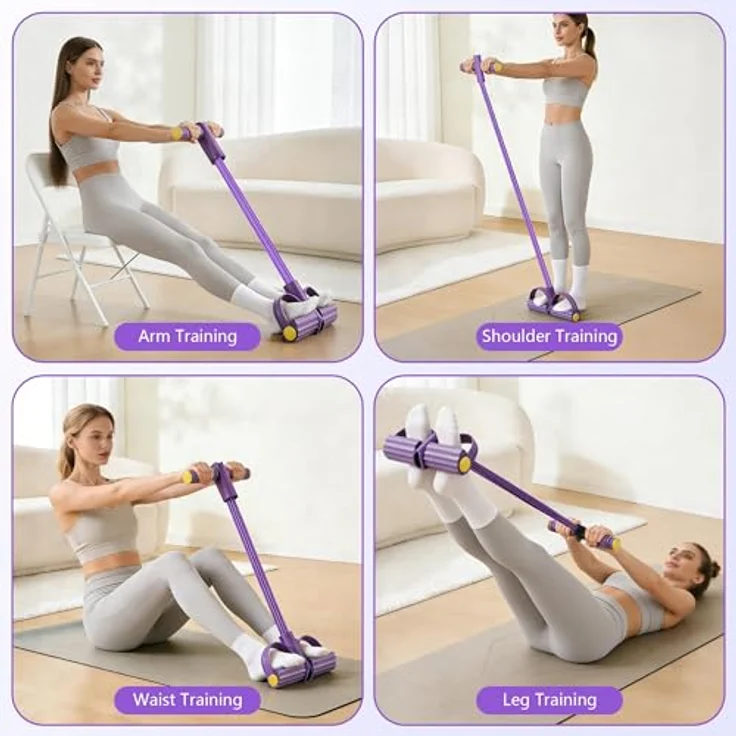 Owyee Bauchtrainer Pedal Zugseil, 6-teilige elastische Widerstandsbänder mit rutschfesten Griffen und Fußpedalen für Home-Workout, Fitness und Yoga – Bild 5