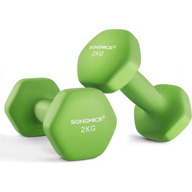 SONGMICS Kurzhantel Hanteln, 2er Set Neopren-Beschichtung, Krafttraining, Workout, Fitnesstraining, Orange-Rosa-Lila-Fruchtgrün-Hellblau-Blaugrün-Blau-Rot-Grau