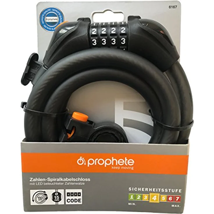 Prophete Spiralkabelschloss, 4-Zahlen-Kombination, 150 cm lang, 12 mm Durchmesser, frei kodierbar – Bild 4