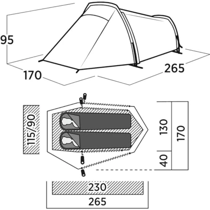 Easy Camp Sarek 2, Tunnelzelt für 2 Personen, kompakt und leicht mit seitlichem Eingang und Veranda, 2.20 kg – Bild 8