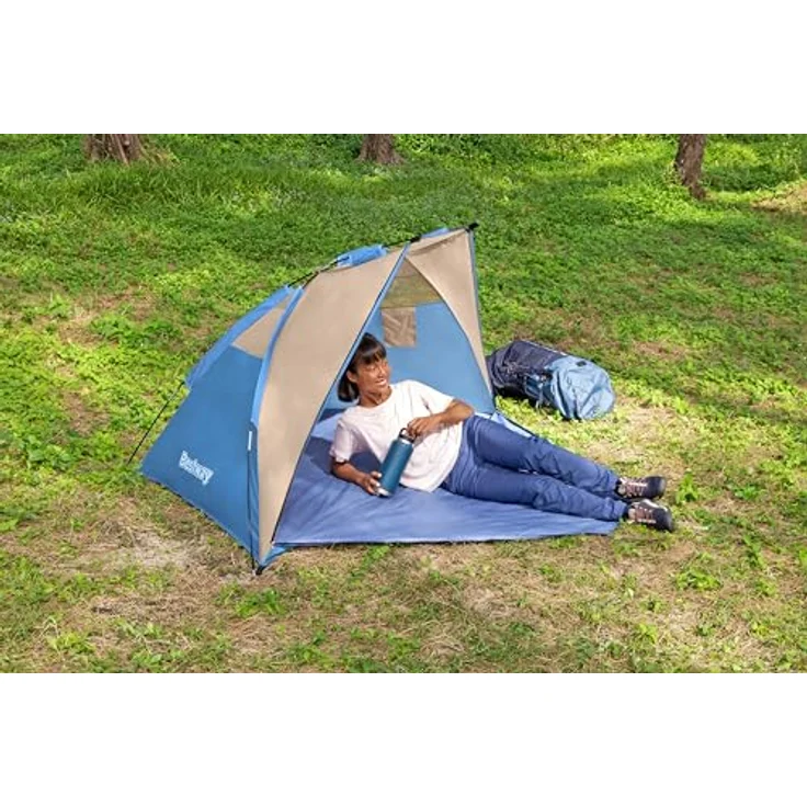 Bestway Strandzelt, wasserabweisend, für 2 Personen, blau, 200 x 100 x 100 cm, inklusive Transporthülle – Bild 2