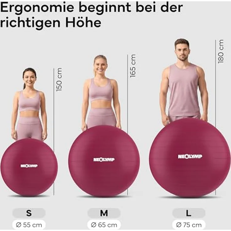 NEOLYMP Gymnastikball - Sitzball Büro ergonomisch, S Größe (Berry) - bis 300 kg belastbar, rutschfest & Anti Burst, vielseitig einsetzbar für Pilates, Yoga und Homeoffice – Bild 3