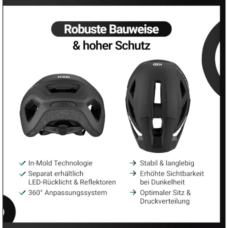 KED Embrace Jr Fahrradhelm – Jugendhelm mit integriertem Visier, Leichtbau, Farbe: Black Matt, Größe: 52-56 (SM) – Bild 7