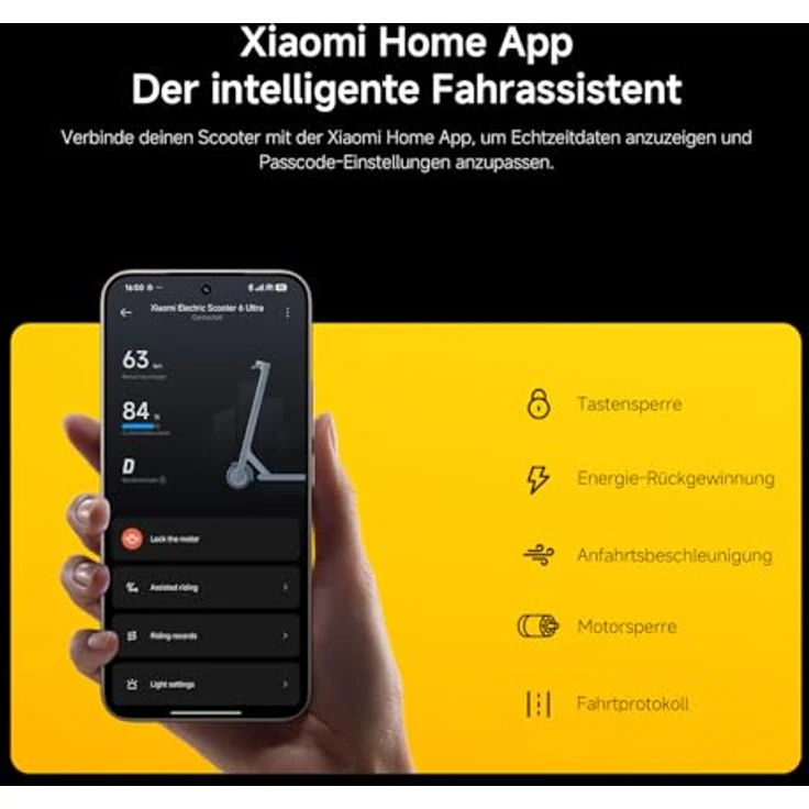 XIAOMI Electric Scooter 6 Ultra E-Roller, 12 Zoll Tubeless, 75 km Reichweite, 1200W, Vollfederung, IPX6, Yellow – Bild 10