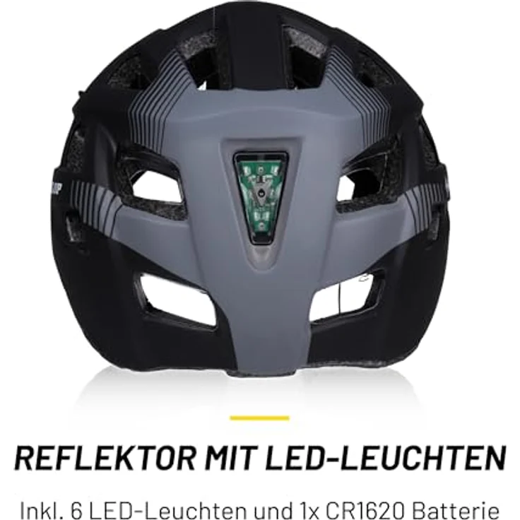 Dunlop Fahrradhelm M mit verstellbarem Umfang 55-58 cm, LED-Beleuchtung mit 3 Lichtmodi, schwarz – Bild 3