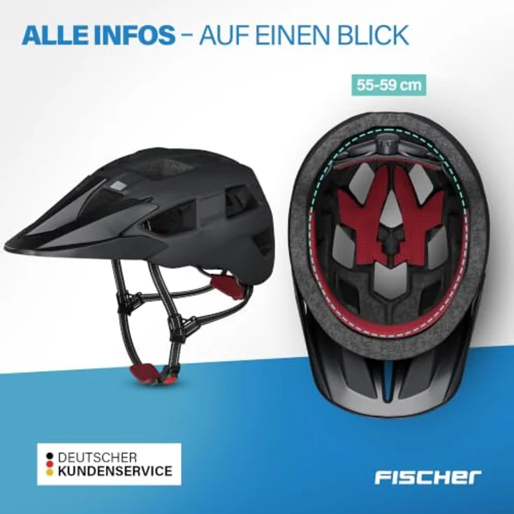 Fischer Fahrradhelm MTB Plus Andes L/XL, schwarz, mit integriertem Akku-Magnet-Rücklicht und FHPS-Sicherheitssystem – Bild 13