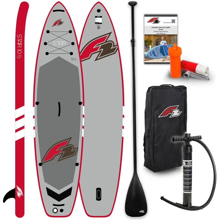 F2 SUP Stand Up Paddle Board Star 350cm (11,5'), Allround-Board mit Dropstitch-Konstruktion, grau