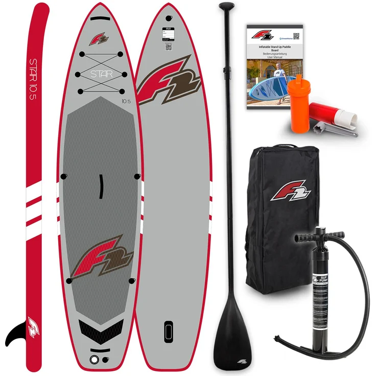F2 SUP Stand Up Paddle Board Star 320cm 10,5 Grau, stabiles Allround-Board mit rutschfestem EVA-Deckpad und umfangreichem Zubehörset