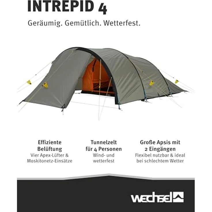Wechsel Tunnelzelt Intrepid 4, geräumiges Campingzelt für 4 Personen, wetter- und windfest mit 2 Eingängen, 4,9 kg, ideal für Outdoor-Aktivitäten – Bild 2