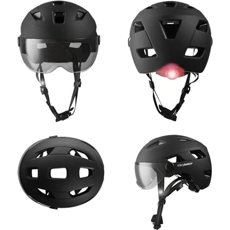 Crazy Safety E-bike Helm für Erwachsene, Schwarz mit Visier und LED-Blinker, EN1078, Größe ML – Bild 2