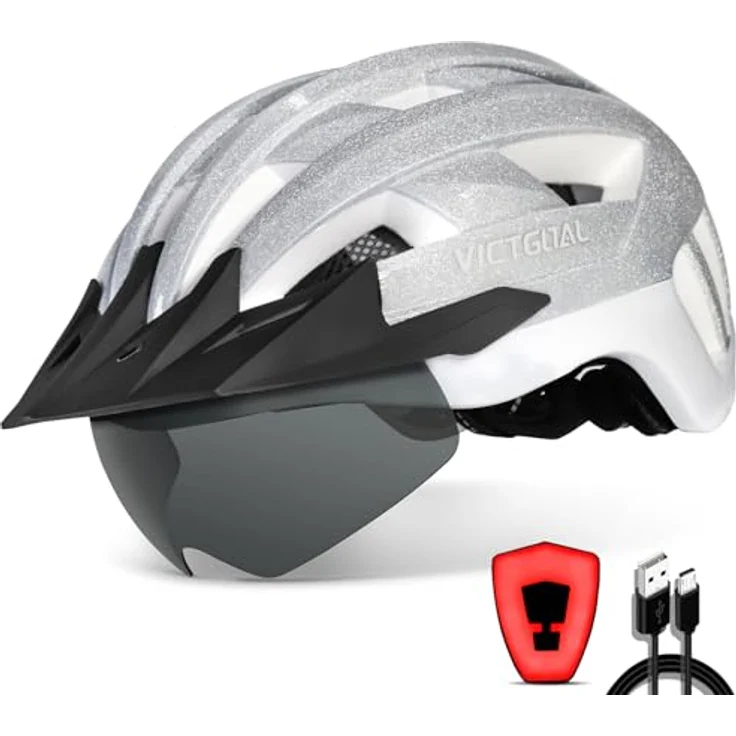 Victgoal VICTGOAL Fahrradhelm mit Visier, USB Rücklicht, abnehmbarer Magnetbrille, 310 g, verstellbare Größe M/L/XL – Bild 1