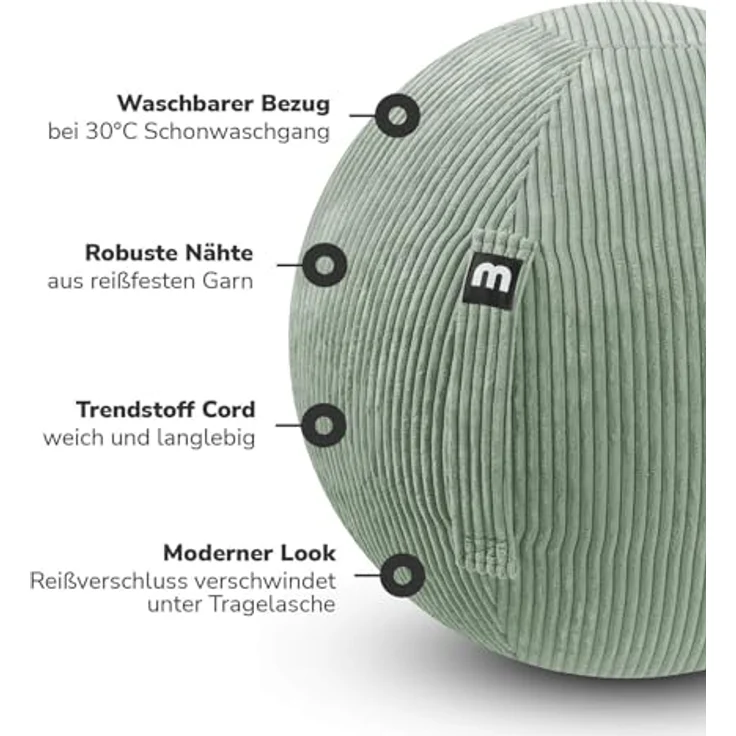 mokebo Stoff Sitzball Büro ergonomisch 'Der Sportliche', Pezziball mit Stoff- oder Cordbezug, 65cm Breite, klimaneutrale Bürostuhl Alternative, blau – Bild 3