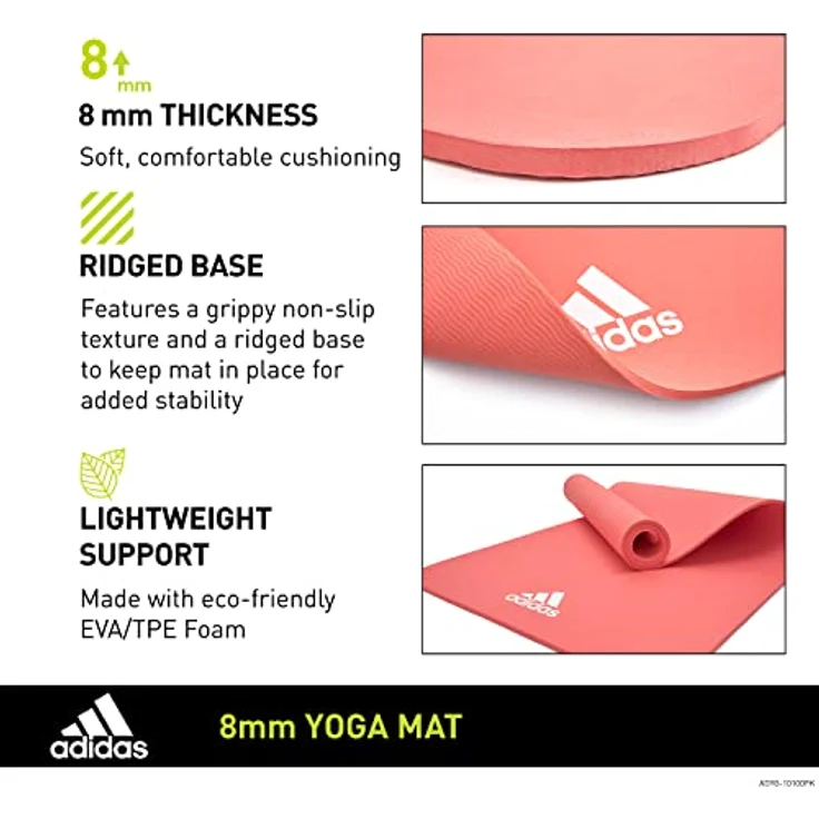 Adidas Yoga Mat - 8mm - Glow Pink, rutschfeste Textur, PVC-frei, 176 x 61 cm, 2 Jahre Herstellergarantie – Bild 2