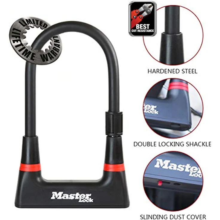 Master Lock 8279, Veloschloss aus gehärtetem Stahl mit Doppel-Schließbügel, 2 Tonnen Zugkraft, integrierter Scheiben-Verschlussmechanismus, schützender Vinyl-Ummantelung und Halterung für einfachen Transport – Bild 6