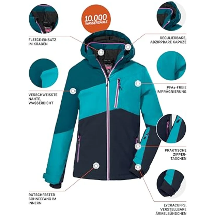 Killtec KSW 166 GRLS SKI JCKT 00526, Skijacke für Mädchen, atmungsaktiv, wasser- und winddicht, dunkel türkis, Größe 128 – Bild 6