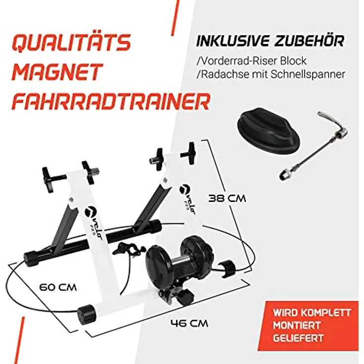Velo Pro Turbo Trainer für Berg- und Rennrad, Rollentrainer mit variablem 6-stufigem Widerstand, Weiß, One Size – Bild 2