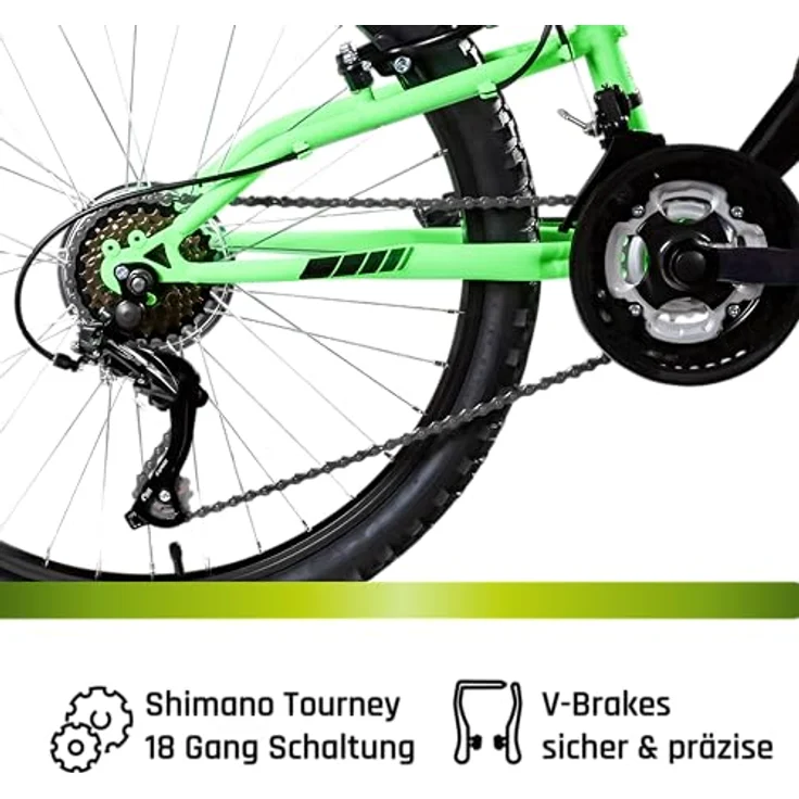 Galano Mountainbike FS240, 18 Gang Shimano Tourney, vollgefederte Kettenschaltung, 24 Zoll für Kids, schwarz/grün, schwarz/rot, schwarz/türkis, geeignet für Körpergröße 130-145 cm – Bild 5