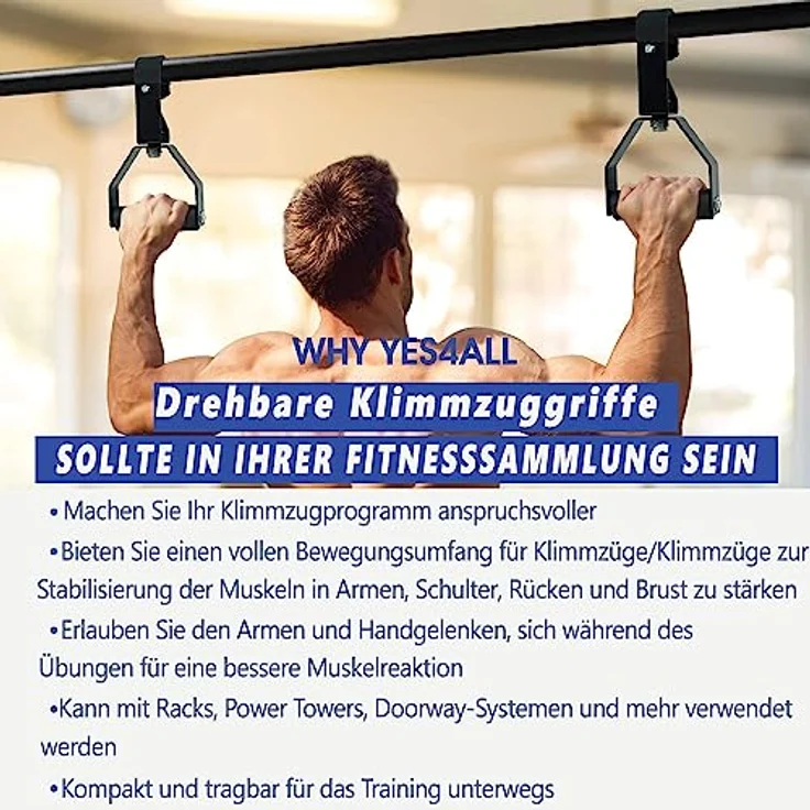 Yes4All Drehbare Klimmzuggriffe mit Rutschfesten Griffen und Schaumstoffpads - Dynamische Fitness Griffe befestigbar an Klimmzugstangen, Langhanteln, Latzug – Bild 4
