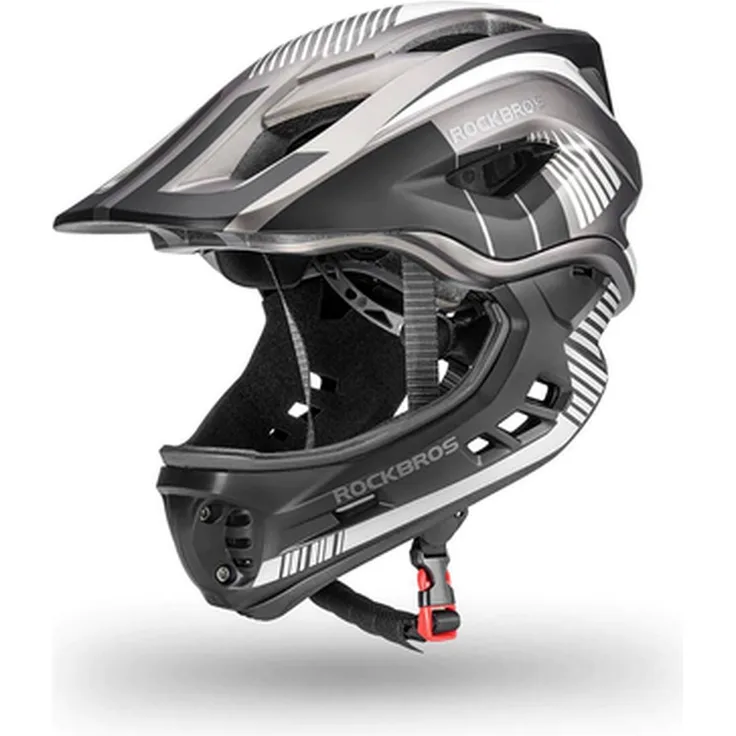 ROCKBROS TT-32 Kinderfahrradhelm, abnehmbares Kinnteil, Größe S (48-52 cm), Grau