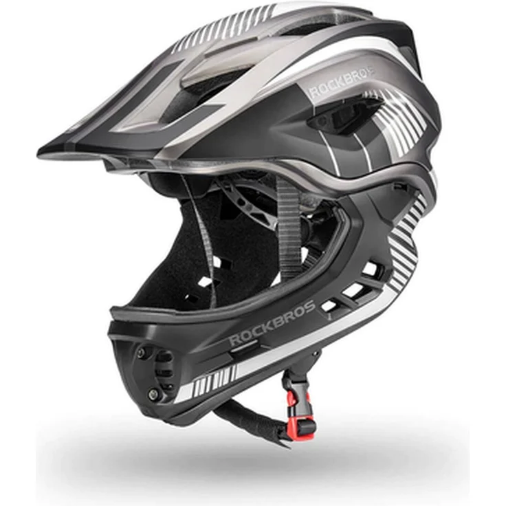 ROCKBROS TT-32 Kinderfahrradhelm, abnehmbares Kinnteil, Größe S (48-52 cm), Grau