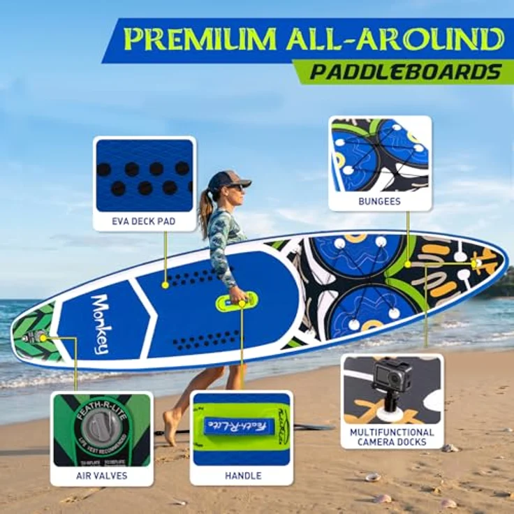 FunWater Aufblasbares Stand Up Paddle Board 11'6''x33'x6'', Ultraleicht mit 3 Finnen, Verstellbarem Paddel, Pumpe, Rucksack und Wasserdichter Tasche, Komplett Set – Bild 4