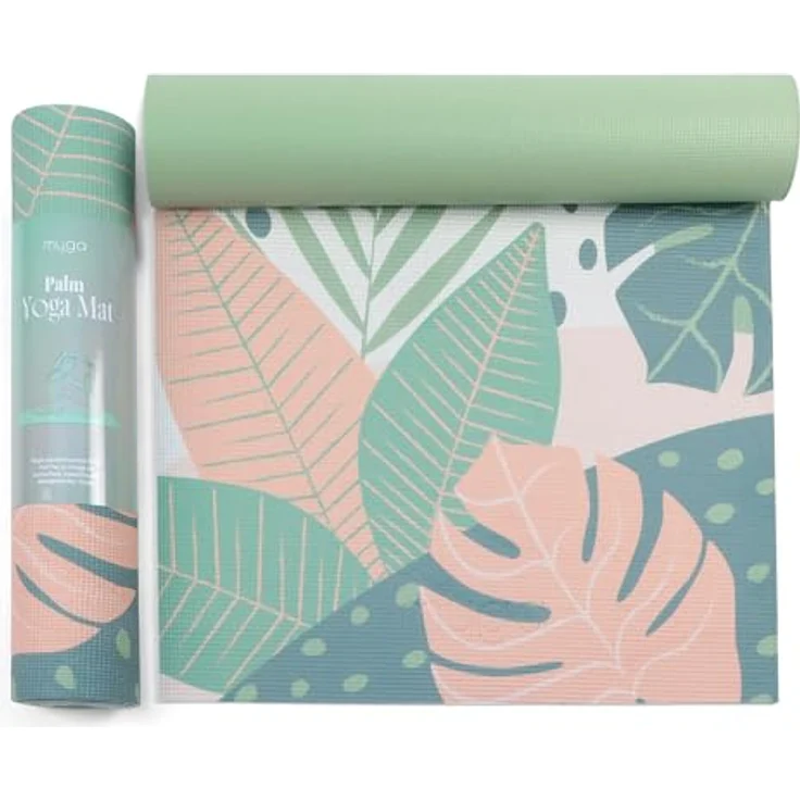 Myga Yogamatte 6 mm Dicke, Rutschfest & Tragbar, 173 cm x 61 cm, Palmen Design, Ideal für Yoga, Pilates, Meditation & Fitnessübungen – Bild 1