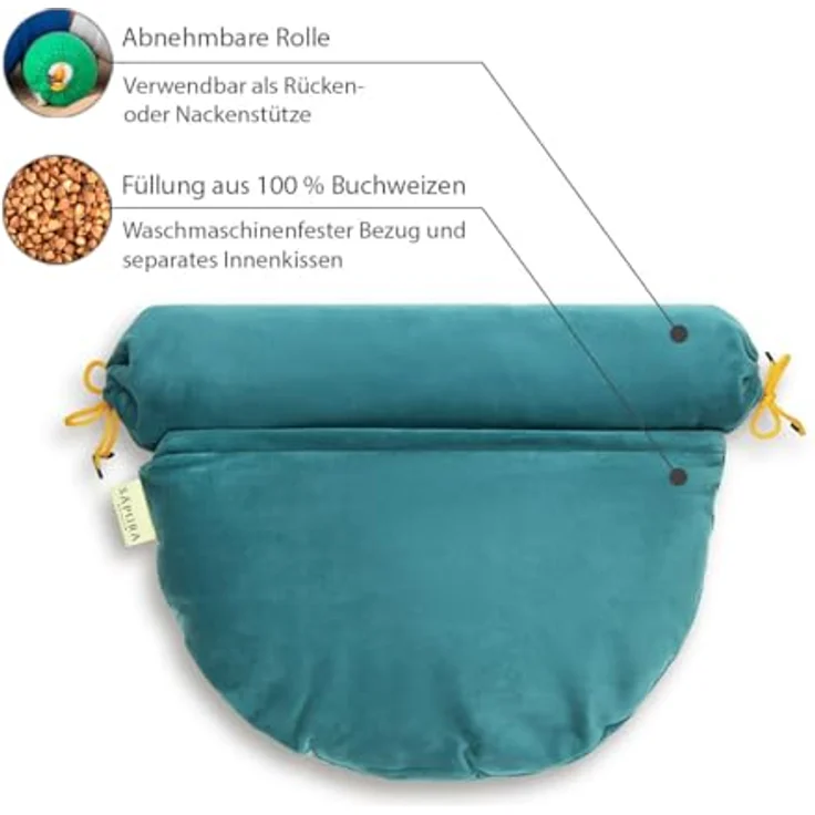 SAPURA Yogakissen mit Buchweizen - 2in1 Reise Meditationskissen und Yoga Bolster Rolle, Naturfarben – Bild 2