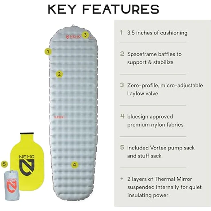 Nemo Equipment Tensor All-Season Mummy, Isomatte mit optimaler Wärmeisolierung, leicht und kompakt, inklusive Reparaturkit und Packsack – Bild 2