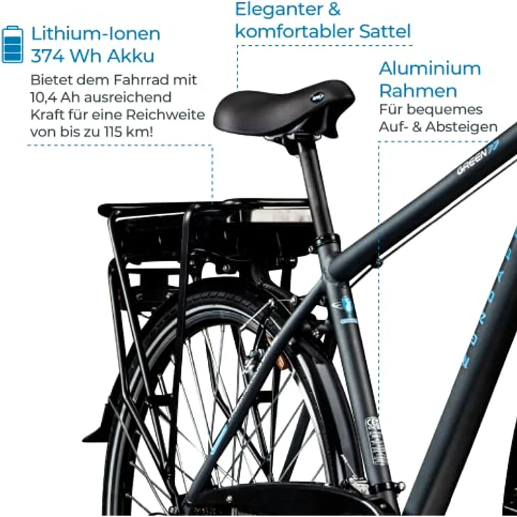 ZÜNDAPP E-Bike Elektrofahrrad Trekking 28 Zoll Herren 155-185 cm 21 Gang 374,4 Wh Akku V-Brakes Green 7.7 – Bild 5
