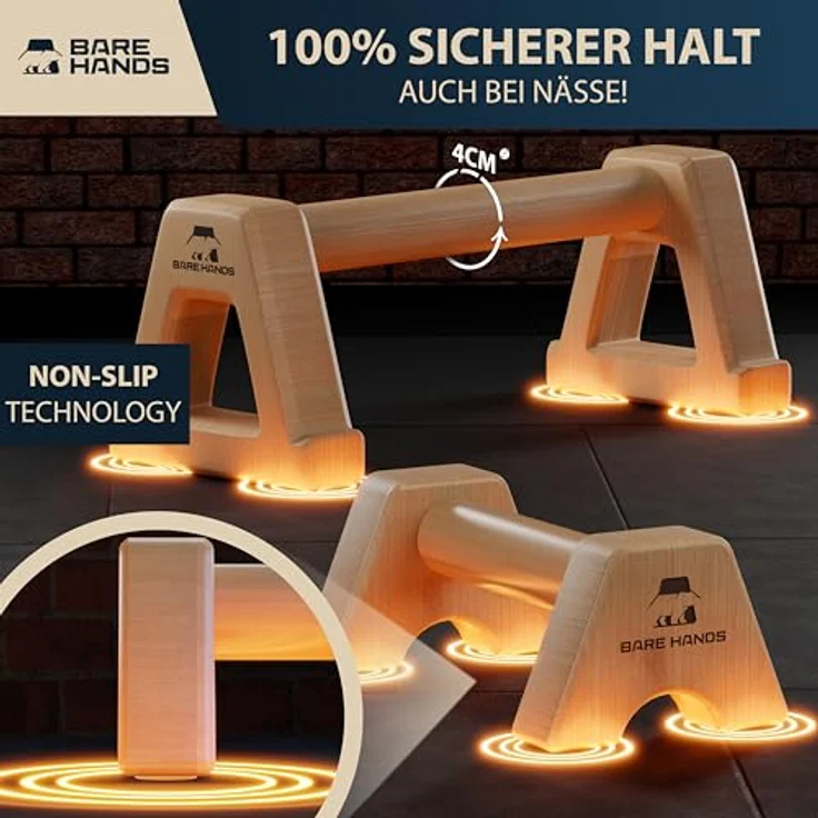 Bare Hands Liegestützgriffe Set, 2x kleine & 2x große rutschfeste Holzgriffe, gelenkschonend, ideal für Handstand & Liegestütze, Calisthenics Equipment für Indoor & Outdoor – Bild 3