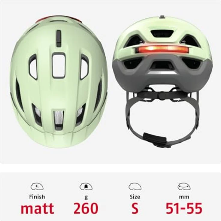 ABUS Urban-I 4.0 ACE, Fahrradhelm mit aufladbarem Rücklicht, 4 Leuchtmodi, Zopf-Öffnung, magnetischem Verschluss, Größe S, grün – Bild 3
