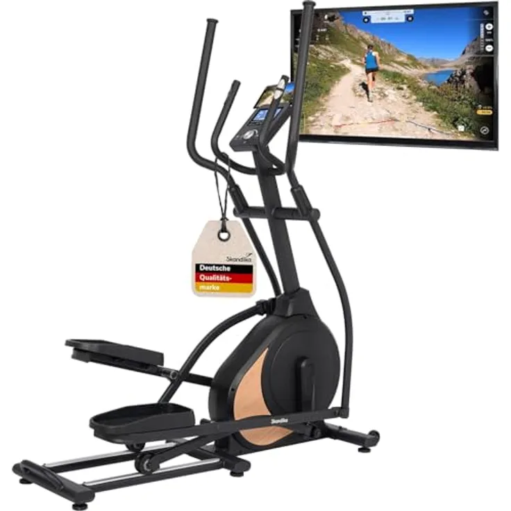 Skandika Crosstrainer Carbon P18, Ellipsentrainer mit 32 Widerstandsstufen, 13 Programmen, LCD Display, App kompatibel, bis 135 kg, für Heimtraining