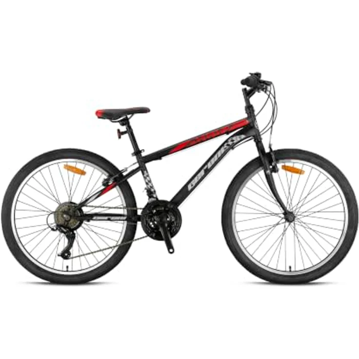 T&Y Trade GRN26-032 Kinderfahrrad 24 Zoll, MTB Mountainbike mit 21 Gang Microshift Kettenschaltung, roter Stahlrahmen, Seitenständer – Bild 1
