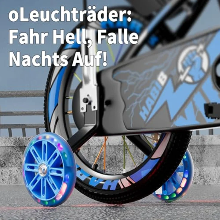 Habib Gruppe Kinderfahrrad, Komplettset mit Sicherheitshelm, LED-Stützrädern, höhenverstellbarem Lenker und stabilem Stahlrahmen – Bild 7